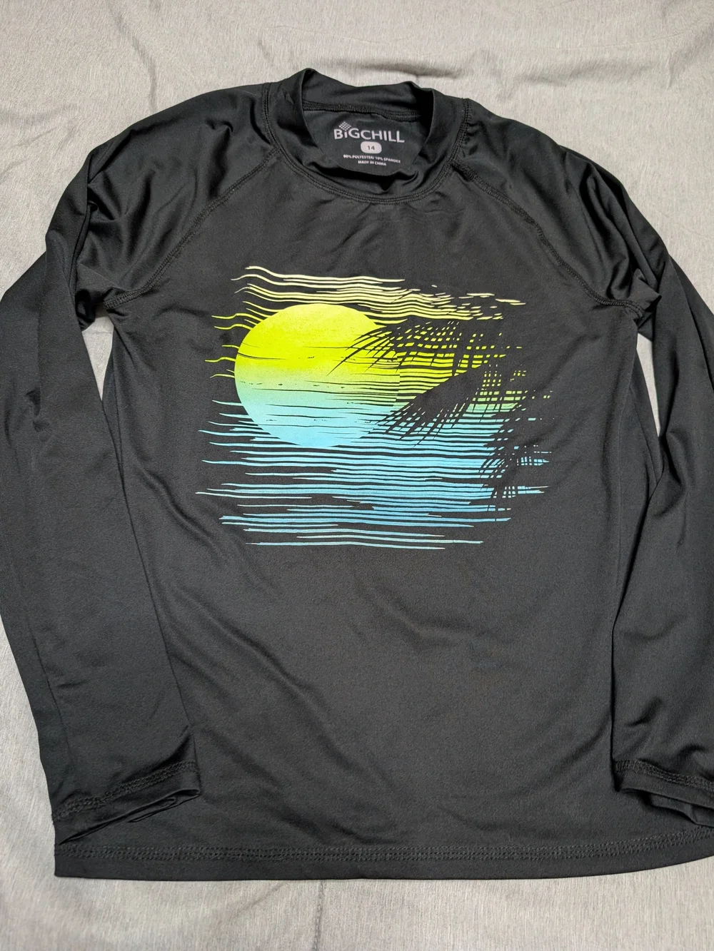 Big Chill Black Long-Sleeve Swim Top Size 14